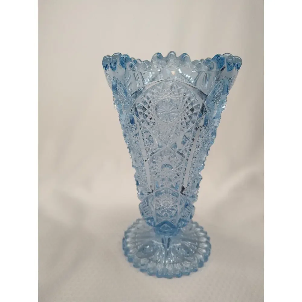 Imperial Glass Blue Octagon Hobstar 536 Footed Vase Art Deco 1930s Vintage